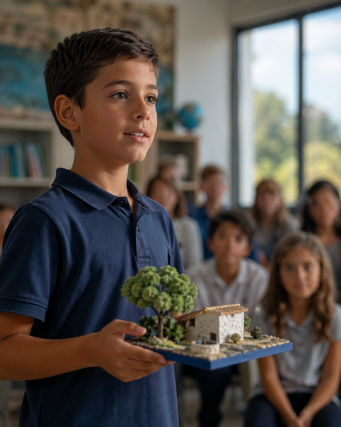 תלמיד מציג פרויקט בכיתה